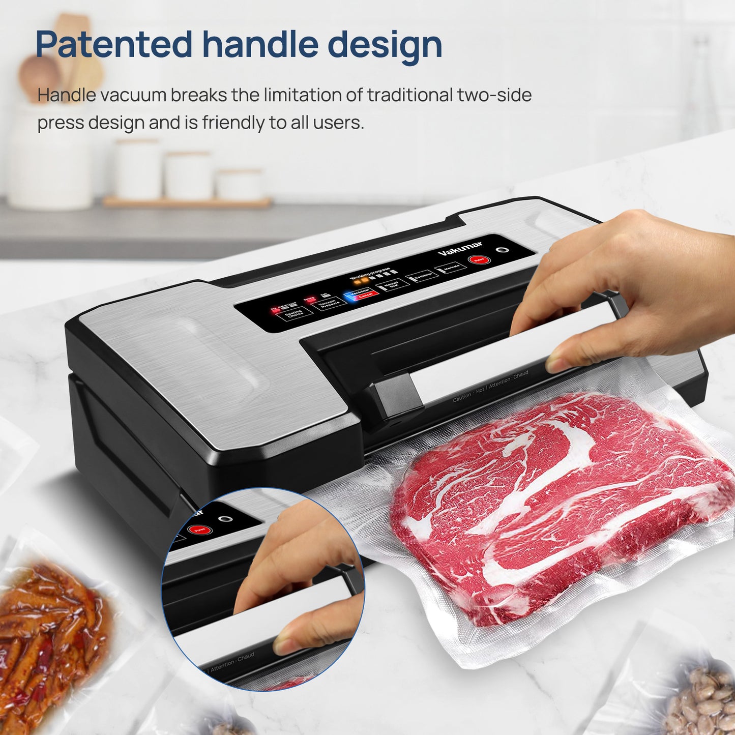 Vacuum-sealed raw steak in VAKUMAR bag – lock in freshness for freezer storage with Pro sealer system
