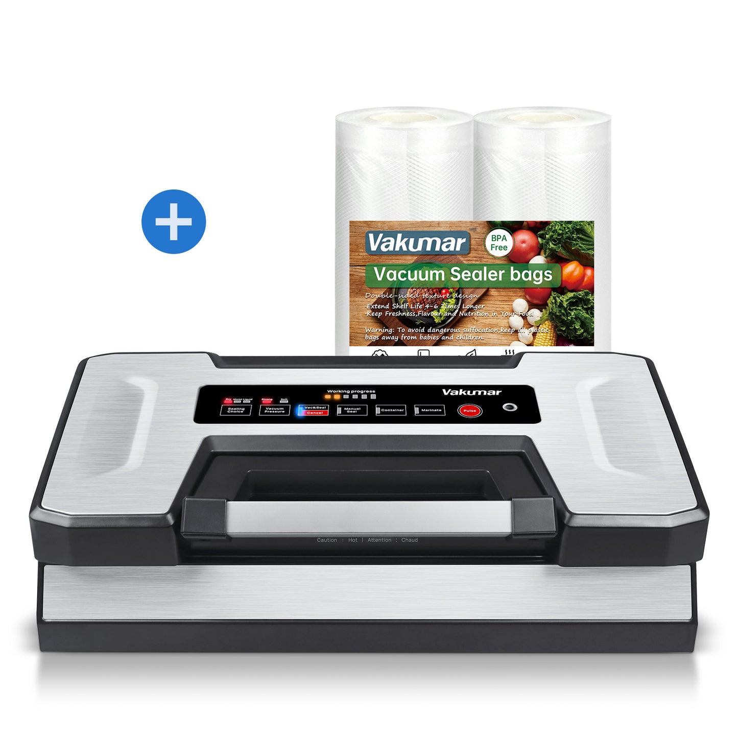 Commercial Vacuum Sealer for Meat, Sous Vide and Meal Preparation - 90Kpa Food Preservation System with Bags (4 Rolls)