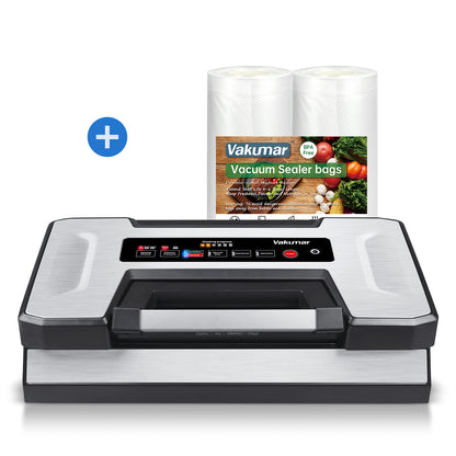 Commercial Vacuum Sealer for Meat, Sous Vide and Meal Preparation - 90Kpa Food Preservation System with Bags (4 Rolls)