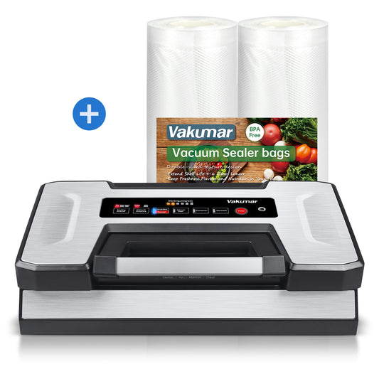 Commercial Vacuum Sealer for Meat, Sous Vide and Meal Preparation - 90Kpa Food Preservation System with Bags (4 Rolls)