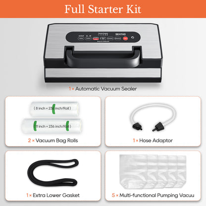 Machine à emballer sous vide améliorée pour liquides, SEATAO 90 Kpa, poignée à verrouillage facile, coupeur intégré et bac d'égouttage amovible