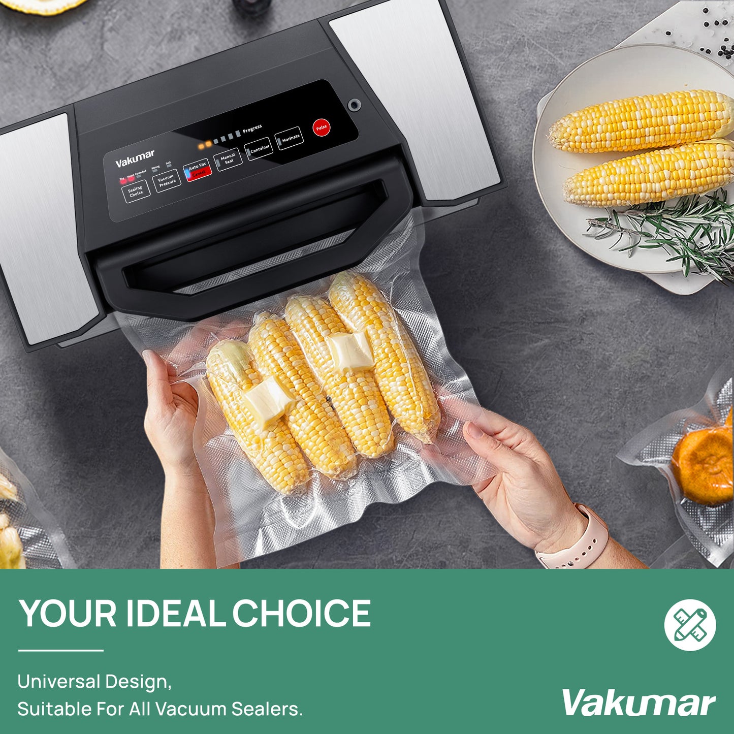 Commercial Vacuum Sealer for Meat, Sous Vide and Meal Preparation - 90Kpa Food Preservation System with Bags (4 Rolls)