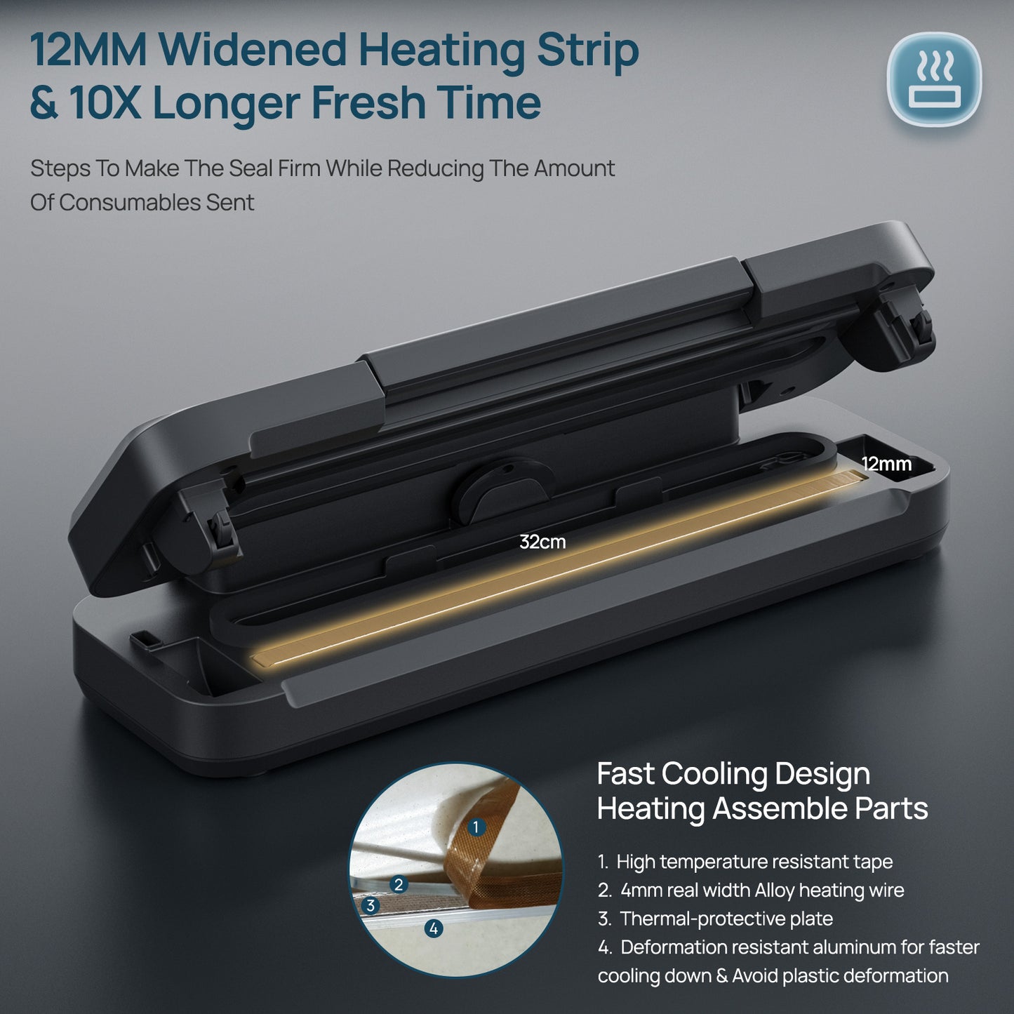 Machine à emballer sous vide Vakumar, 80 kPa avec double pompe, modes sec/humide, conception verrouillée, LED et coupe-aliments 