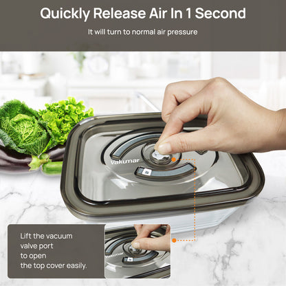 Vakumar Lot de 2 récipients carrés sous vide sans BPA – Anti-fuites, lavables au lave-vaisselle, au congélateur et au micro-ondes