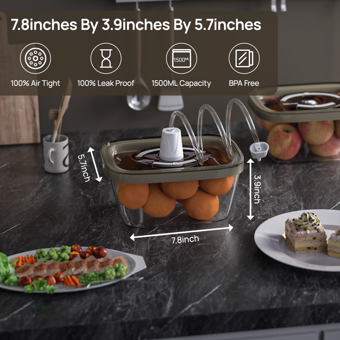 Vakumar Lot de 2 récipients carrés sous vide sans BPA – Anti-fuites, lavables au lave-vaisselle, au congélateur et au micro-ondes