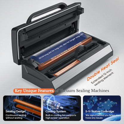 Machine à emballer sous vide améliorée pour liquides, SEATAO 90 Kpa, poignée à verrouillage facile, coupeur intégré et bac d'égouttage amovible