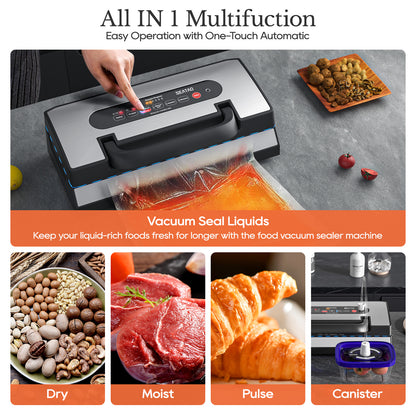 Machine à emballer sous vide améliorée pour liquides, SEATAO 90 Kpa, poignée à verrouillage facile, coupeur intégré et bac d'égouttage amovible