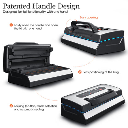 Machine à emballer sous vide améliorée pour liquides, SEATAO 90 Kpa, poignée à verrouillage facile, coupeur intégré et bac d'égouttage amovible