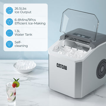 CATCAB Countertop Ice Maker Machine, with Ice Scoop and Basket for Home Kitchen Party Camping