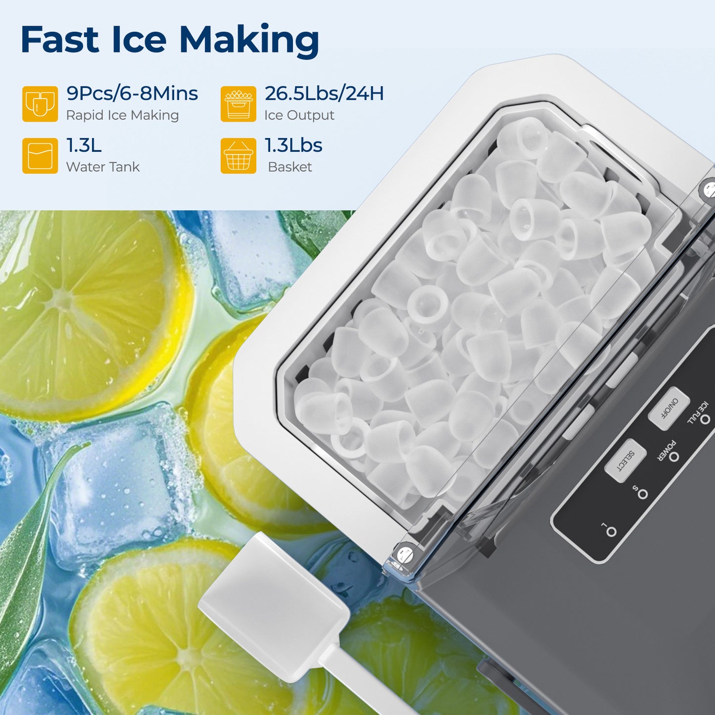 CATCAB Countertop Ice Maker - 26lbs/24h w/Ice Scoop & Basket for Home/Party/Camping