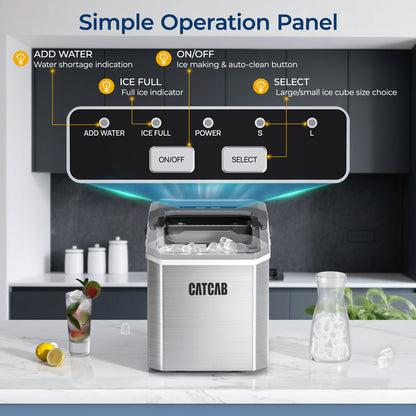 CATCAB Countertop Ice Maker - 26lbs/24h w/Ice Scoop & Basket for Home/Party/Camping