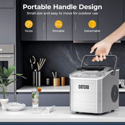 CATCAB Countertop Ice Maker - 26lbs/24h w/Ice Scoop & Basket for Home/Party/Camping