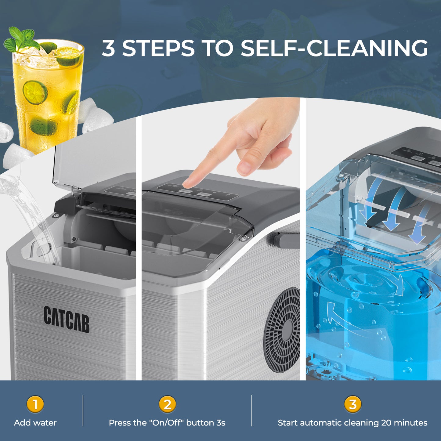 CATCAB Countertop Ice Maker - 26lbs/24h w/Ice Scoop & Basket for Home/Party/Camping