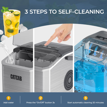 CATCAB Countertop Ice Maker - 26lbs/24h w/Ice Scoop & Basket for Home/Party/Camping