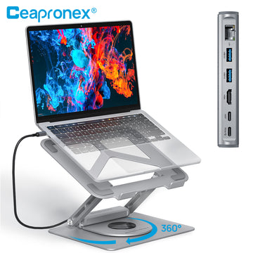 Support pour ordinateur portable rotatif à 360° Ceapronex avec station d'accueil USB pour MacBookPro/Air/Dell/HP/Lenovo