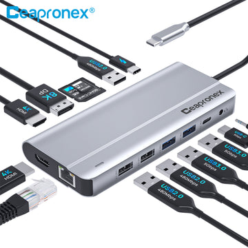 USB C Docking Station Dual Monitor, Laptop Docking Station, 14 in 1 USB C Hub Multiport Adapter for MacBook/Dell/HP/Lenovo