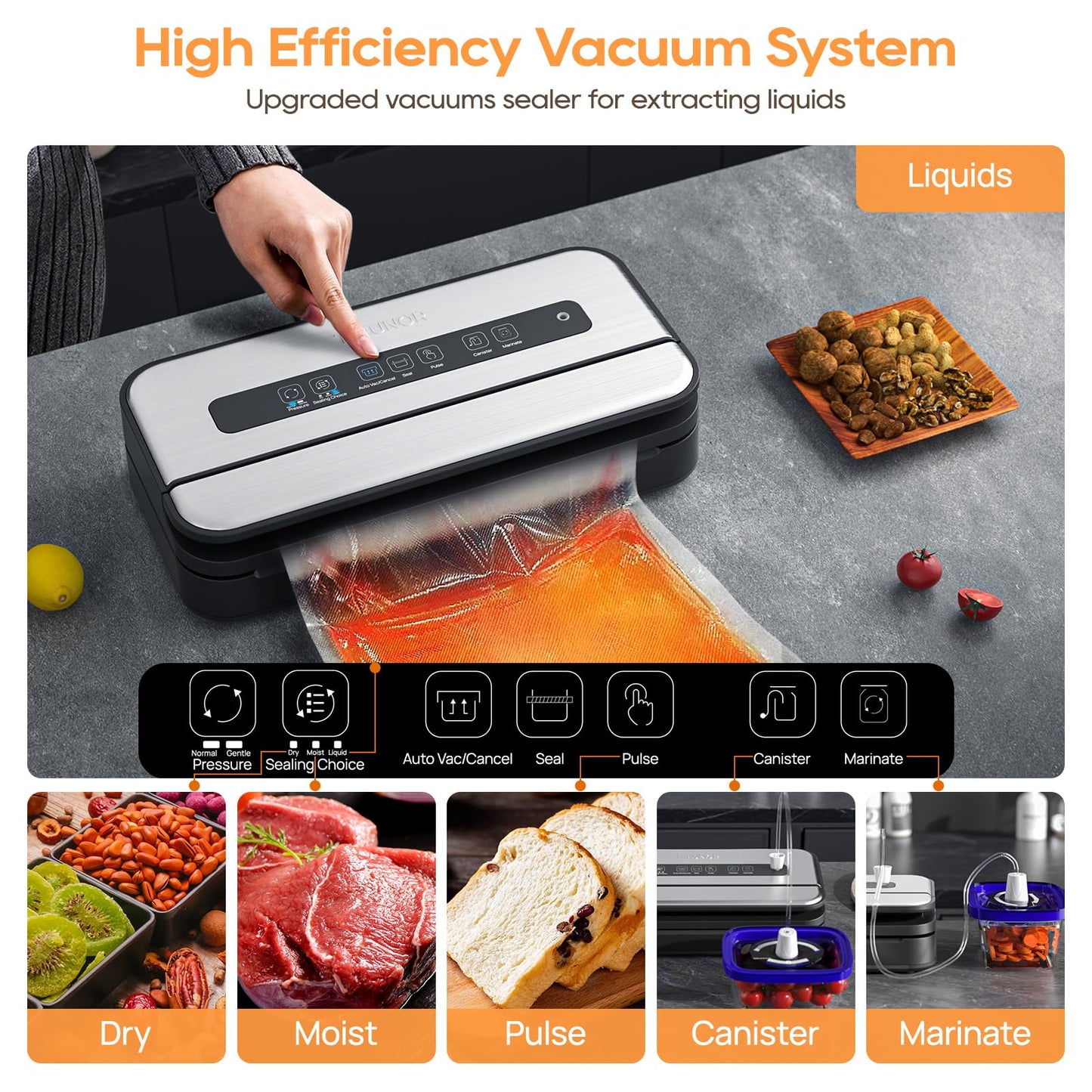 Tafunor Vacuum Sealer with Double Seal - Easy Lock Handle + Built-in Cutter & Storage