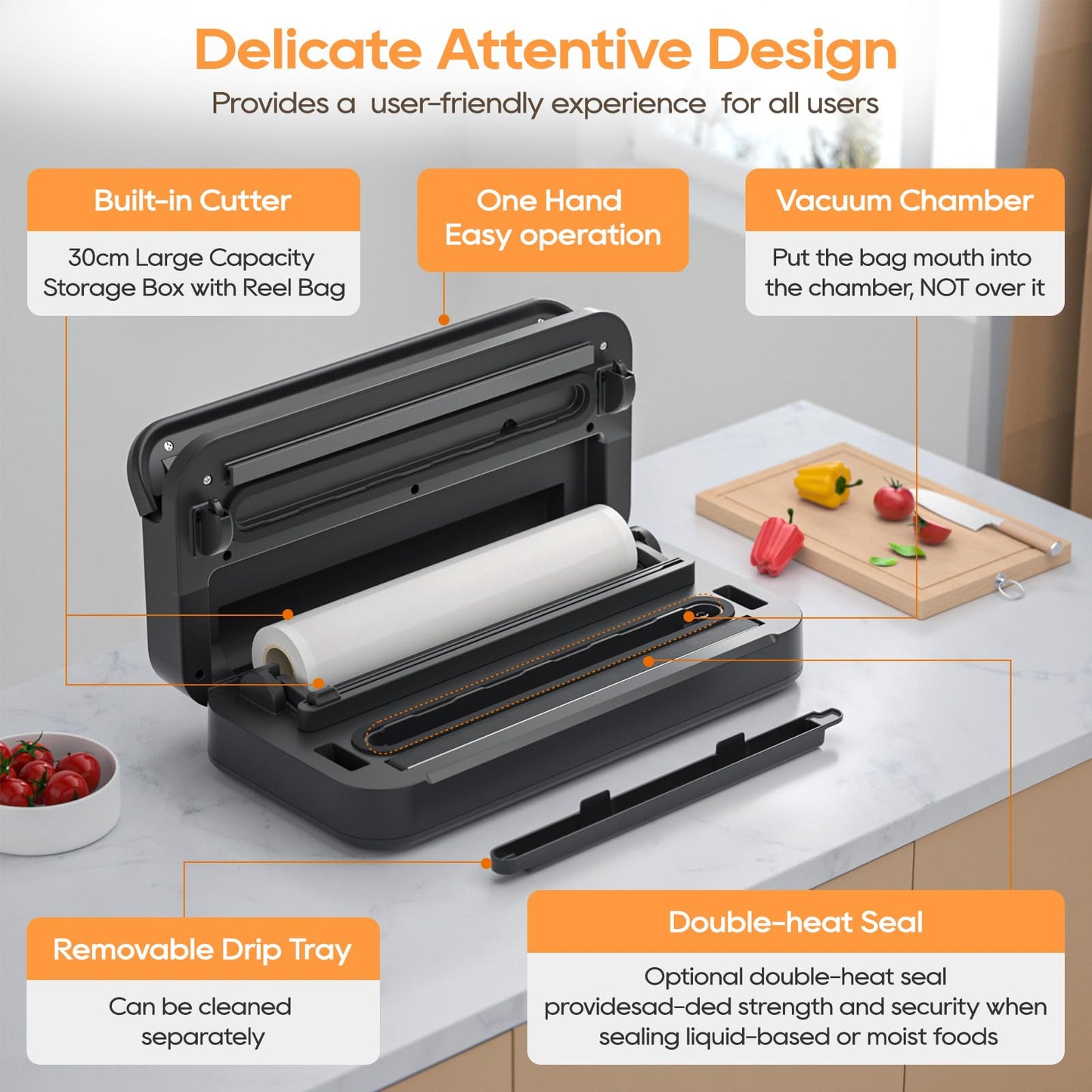 Tafunor Vacuum Sealer with Double Seal - Easy Lock Handle + Built-in Cutter & Storage