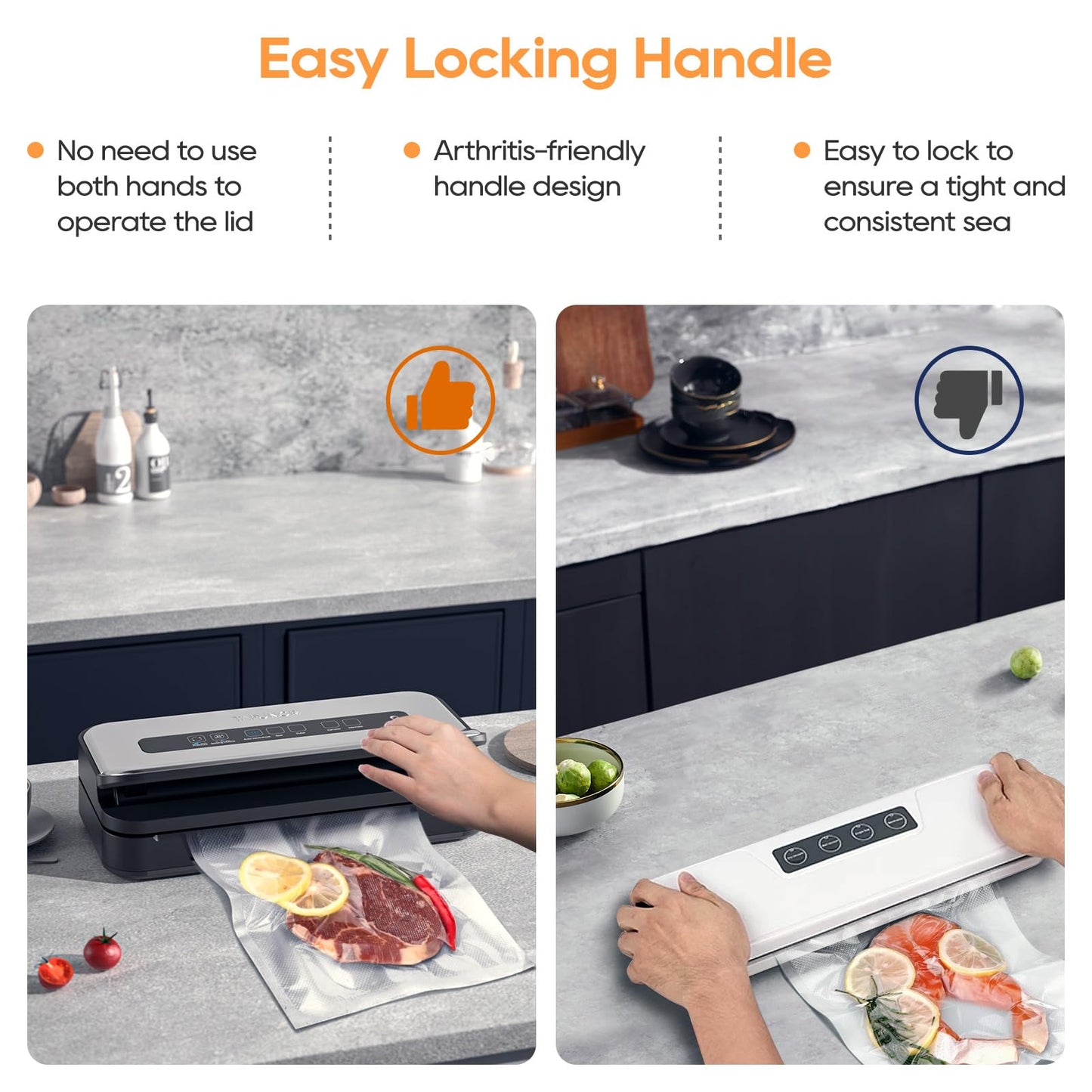 Tafunor Vacuum Sealer with Double Seal - Easy Lock Handle + Built-in Cutter & Storage