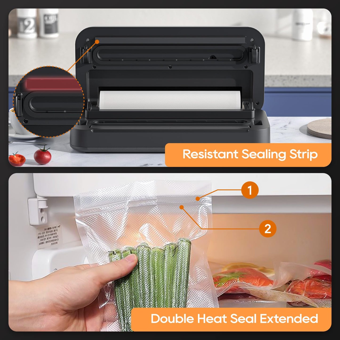 Tafunor Vacuum Sealer with Double Seal - Easy Lock Handle + Built-in Cutter & Storage