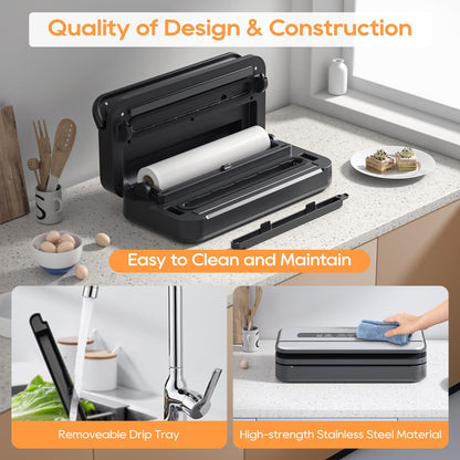 Tafunor Vacuum Sealer with Double Seal - Easy Lock Handle + Built-in Cutter & Storage