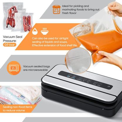 Tafunor Vacuum Sealer with Double Seal - Easy Lock Handle + Built-in Cutter & Storage