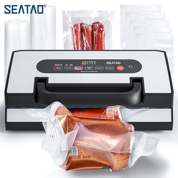 Upgraded Vacuum Sealer for liquids, SEATAO 90Kpa,Easy-lock Handle, Built-in Cutter And Removable Drip Tray