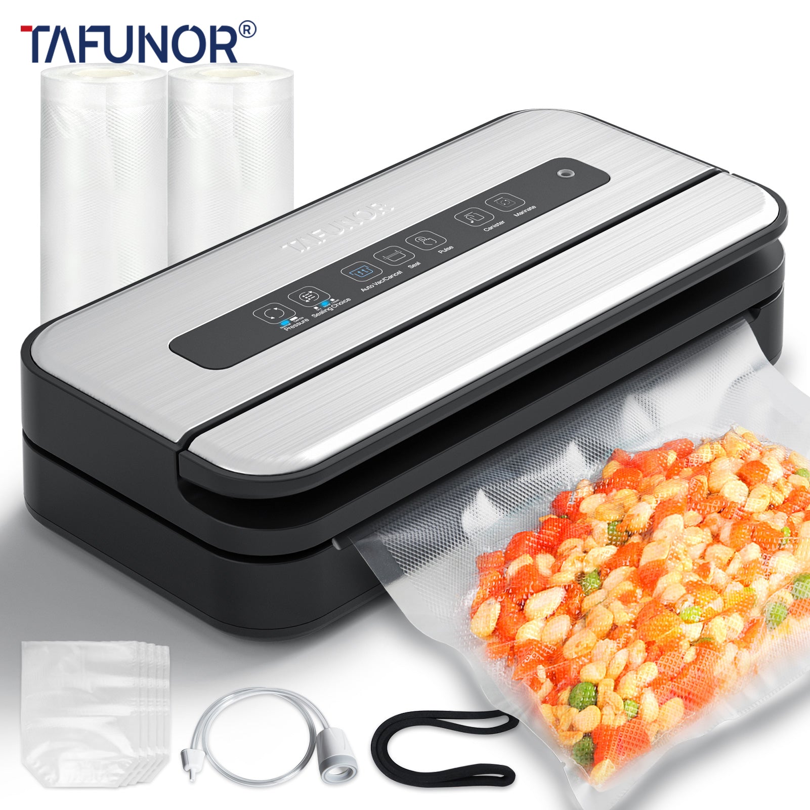 TAFUNOR Liquid Vacuum Sealer with Double Heat Seal, Easy-Lock Handle, Built-in Cutter and Bag Storage