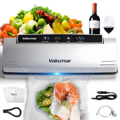 Vacuum Sealer Machine, 8-in-1 Food Sealer with Powerful Suction | Dry & Moist Food Modes | Sous Vide Compatible | Includes Car Charger for Indoor & Outdoor Use